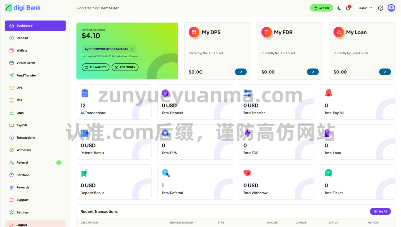【商业收费源码】多语言互联网银行系统 贷款 投资 生活缴费系统源码下载-尊悦源码