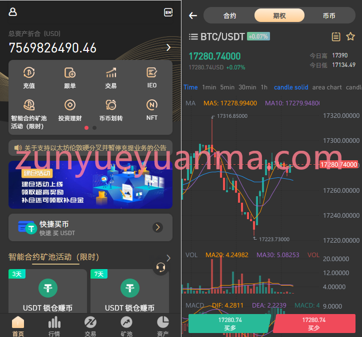【商业收费源码】区块链交易所源码-支持NFT-理财-申购杠杆-矿机-挖矿锁机-八国语言-带vue源码-详细安装文档说明下载-尊悦源码